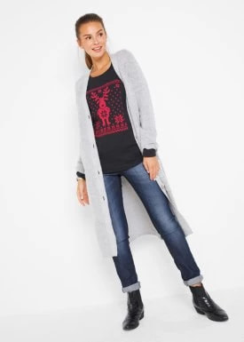 Zdjęcie produktu Shirt bawełniany z długim rękawem i bożonarodzeniowym motywem bonprix