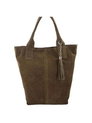 Zdjęcie produktu Shopper bag - torebka damska zamszowa - Beżowa ciemna Merg