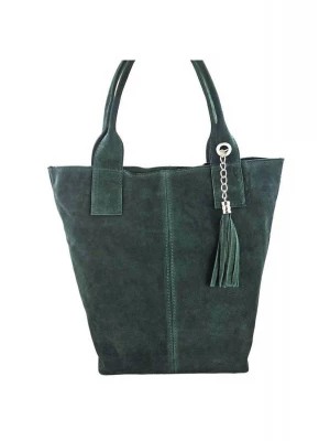 Zdjęcie produktu Shopper bag - torebka damska zamszowa - Zielona ciemna Merg