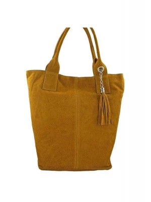 Zdjęcie produktu Shopper bag - torebka damska zamszowa - Żółta ciemna Merg