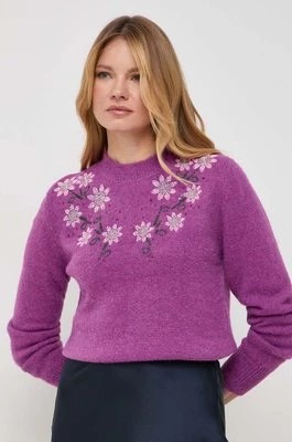 Zdjęcie produktu Silvian Heach sweter z domieszką wełny damski kolor fioletowy z półgolfem