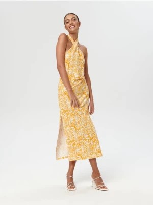 Zdjęcie produktu Sinsay - Sukienka midi z wiązaniem - pomarańczowy
