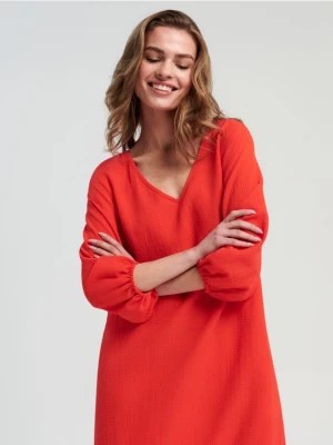 Zdjęcie produktu Sinsay - Sukienka mini z bufiastymi rękawami - pomarańczowy