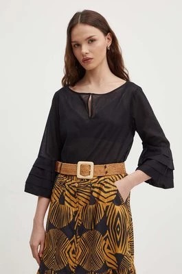 Zdjęcie produktu Sisley bluzka bawełniana damska kolor czarny gładka