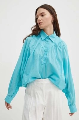 Zdjęcie produktu Sisley bluzka bawełniana damska kolor niebieski gładka