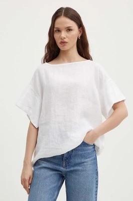 Zdjęcie produktu Sisley bluzka lniana kolor biały gładka