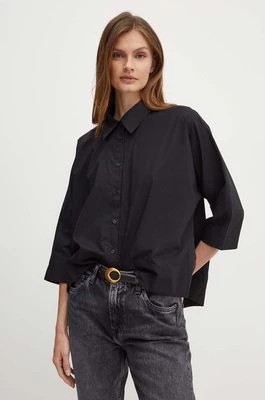 Zdjęcie produktu Sisley koszula bawełniana damska kolor czarny regular z kołnierzykiem klasycznym