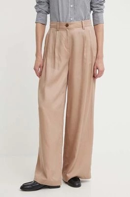 Zdjęcie produktu Sisley spodnie damskie kolor beżowy szerokie high waist