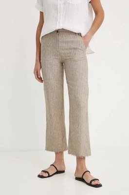 Zdjęcie produktu Sisley spodnie lniane kolor beżowy proste high waist