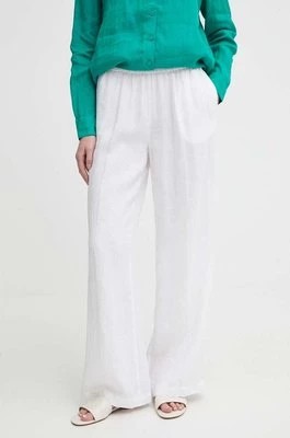 Zdjęcie produktu Sisley spodnie lniane kolor biały szerokie high waist