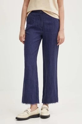 Zdjęcie produktu Sisley spodnie lniane kolor granatowy proste high waist
