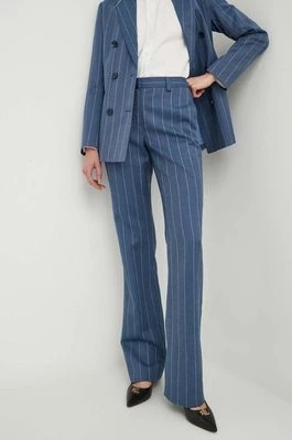 Zdjęcie produktu Sisley spodnie z domieszką lnu kolor niebieski proste high waist