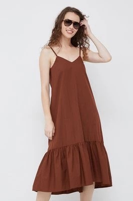 Zdjęcie produktu Sisley sukienka bawełniana kolor brązowy midi rozkloszowana