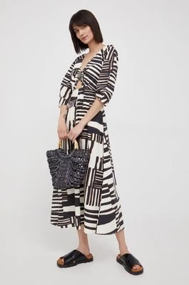 Zdjęcie produktu Sisley sukienka bawełniana kolor czarny midi rozkloszowana