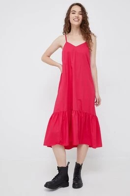 Zdjęcie produktu Sisley sukienka bawełniana kolor różowy midi rozkloszowana