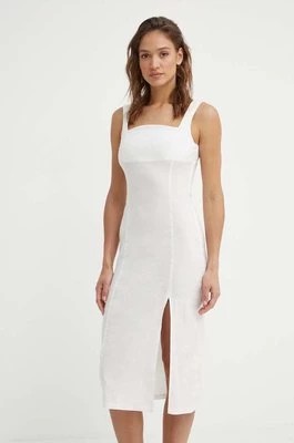 Zdjęcie produktu Sisley sukienka lniana kolor beżowy midi prosta