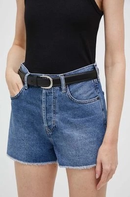 Zdjęcie produktu Sisley szorty jeansowe bawełniane kolor niebieski gładkie high waist