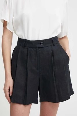 Zdjęcie produktu Sisley szorty lniane kolor czarny gładkie high waist