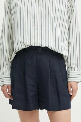 Zdjęcie produktu Sisley szorty lniane kolor granatowy gładkie high waist