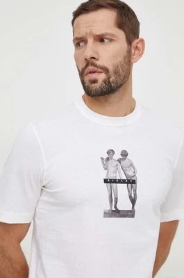 Zdjęcie produktu Sisley t-shirt bawełniany męski kolor beżowy z nadrukiem