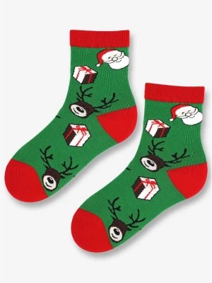 Zdjęcie produktu Skarpetki damskie bawełniane z grafiką Mikołajów i reniferów Santa Deer 2 Marilyn