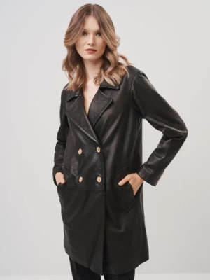 Zdjęcie produktu Skórzana kurtka damska w formie płaszcza OCHNIK