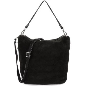 Zdjęcie produktu Skórzana listonoszka damska zamszowa na ramię włoska torebka Vera Pelle czarna czarny Merg