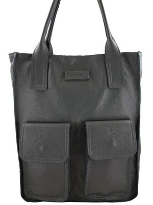 Zdjęcie produktu Skórzana włoska torby shopper bag do pracy ciemno szara Merg