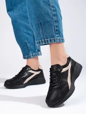 Zdjęcie produktu Skórzane czarne sneakersy na platformie Shelvt