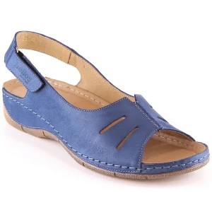 Zdjęcie produktu Skórzane komfortowe sandały damskie na rzep granatowe Helios 117 niebieskie