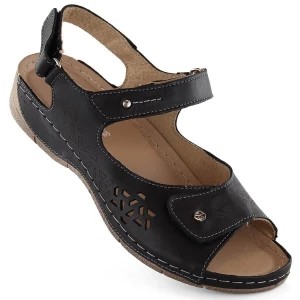 Zdjęcie produktu Skórzane komfortowe sandały damskie na rzepy czarne Helios 266-2.011