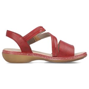 Zdjęcie produktu Skórzane komfortowe sandały damskie na rzepy czerwone Rieker 65964-35