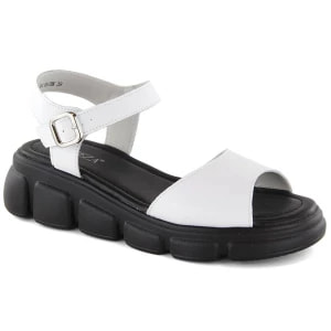 Zdjęcie produktu Skórzane sandały damskie na koturnie białe Vinceza 7884