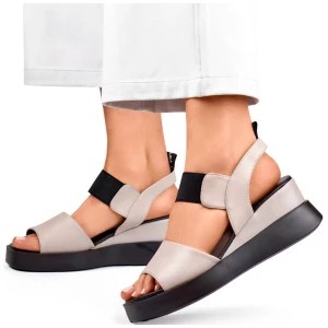Zdjęcie produktu Skórzane sandały damskie na koturnie z gumką elastyczne sandały ze skóry Merg