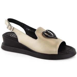 Zdjęcie produktu Skórzane sandały damskie na koturnie złote Filippo DS6069 złoty