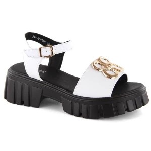 Zdjęcie produktu Skórzane sandały damskie na obcasie i platformie białe Vinceza 7910