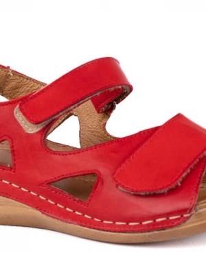 Zdjęcie produktu Skórzane Sandały damskie na szersze stopy czerwone komfortowe Łukbut Merg