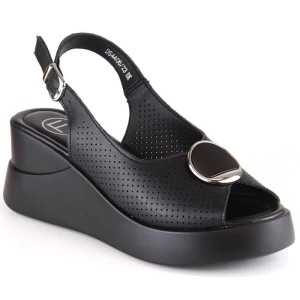 Zdjęcie produktu Skórzane sandały na koturnie Filippo W DS4406 czarne