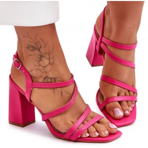 Zdjęcie produktu Skórzane Sandały Na Słupku Fuksja Florentina różowe Inna marka