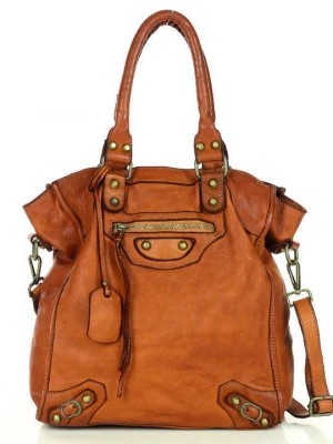 Zdjęcie produktu Icona - Skórzany shopper bag torebka do ręki Włoski brąz camel Merg
