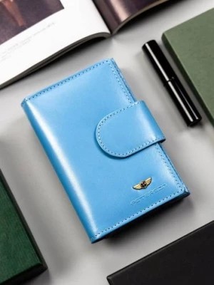 Zdjęcie produktu Skórzany, średni portfel damski na zatrzask — Peterson niebieski