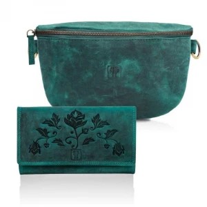 Zdjęcie produktu Zestaw portfel i skórzana saszetka damska elegancki włoski zielony Merg