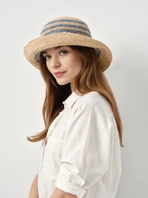 Zdjęcie produktu Słomkowy kapelusz damski w niebieskie paski OCHNIK