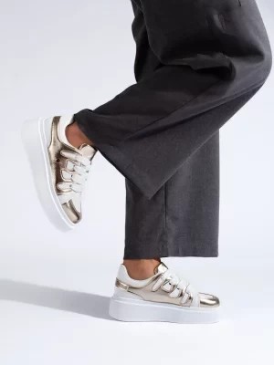 Zdjęcie produktu Sneakersy na wysokiej platformie złoto-białe Shelvt