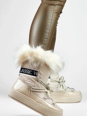 Zdjęcie produktu Śniegowce wysokie beżowe damskie buty ocieplane z futerkiem Merg