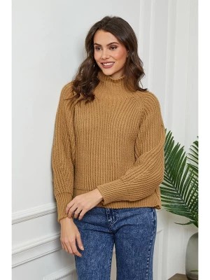 Zdjęcie produktu So Cachemire Wełniany sweter "Baby" w kolorze karmelowym rozmiar: XL