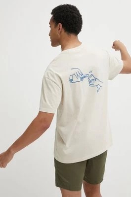 Zdjęcie produktu Solid t-shirt bawełniany męski kolor beżowy z nadrukiem