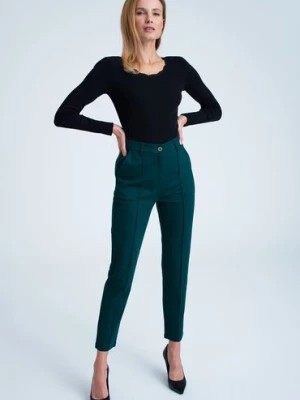 Zdjęcie produktu Spodnie damskie z ozdobnym guzikiem zielone Greenpoint