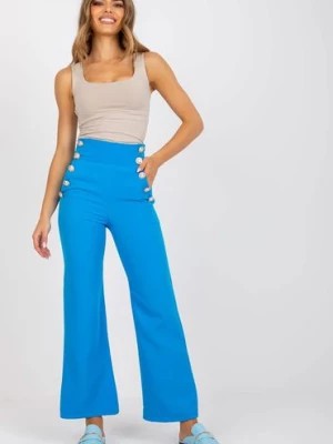 Zdjęcie produktu Spodnie damskie z ozdobnymi guzikami - niebieskie Italy Moda
