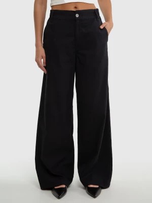 Zdjęcie produktu Spodnie damskie z szeroką nogawką z dodatkiem lnu czarne Malu 907 BIG STAR